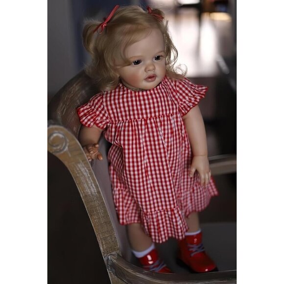 24 Inches 60CM Sweet Face Real Baby Size Rooted Blond Curly Hair  Lifelike - Picture 5 of 6